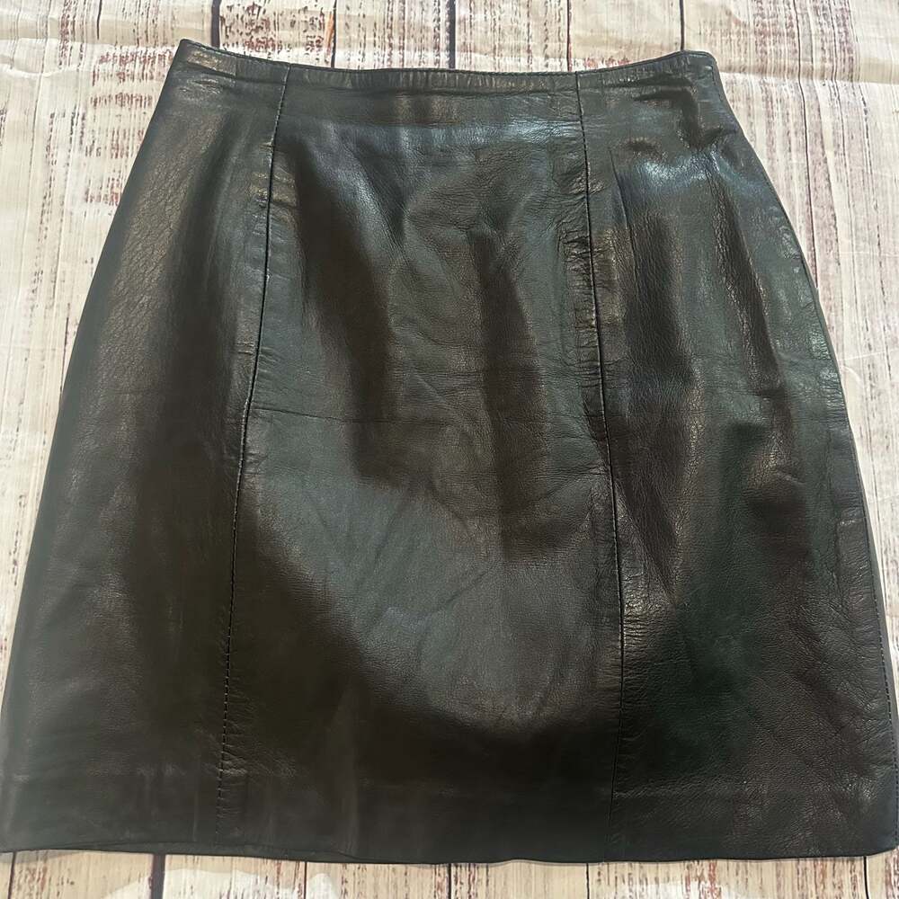 Y2K Black Genuine Leather Mini Skirt | Vintage 90s Moto Chic A-Line Wilsons Leat